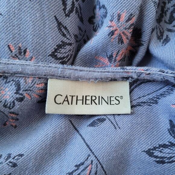 Catherines 4X peasant blouse blue floral top balloon sleeve cottage boho - Picture 6 of 11